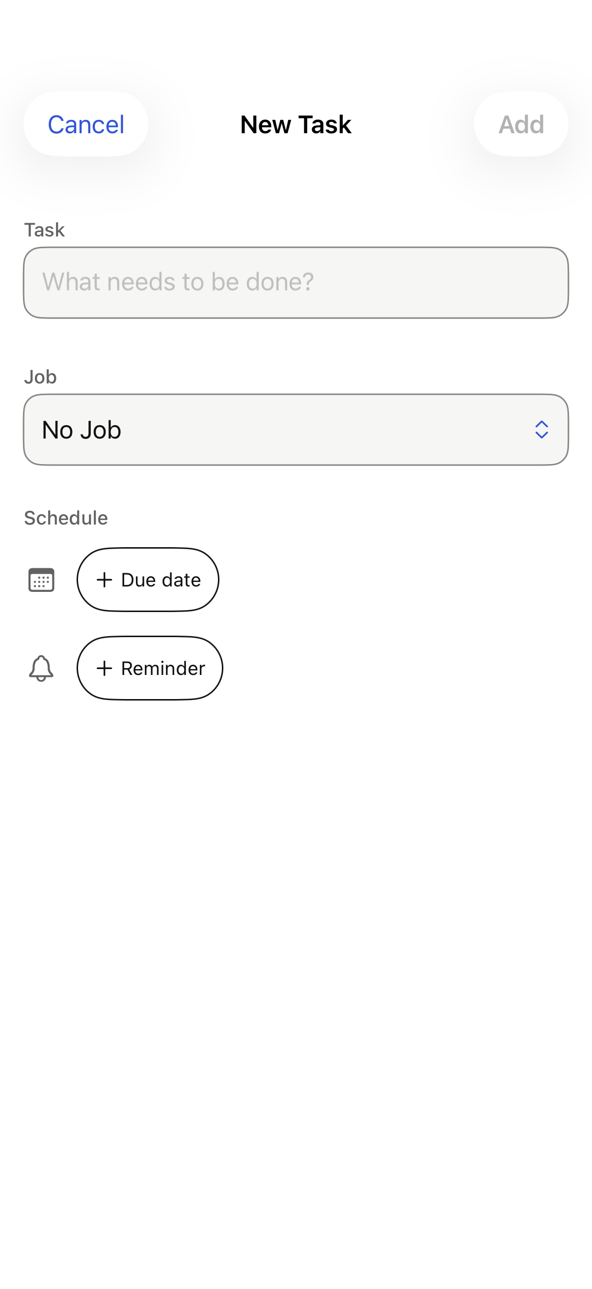 iPhone Dashboard task editor with optional due date and reminder with sample data