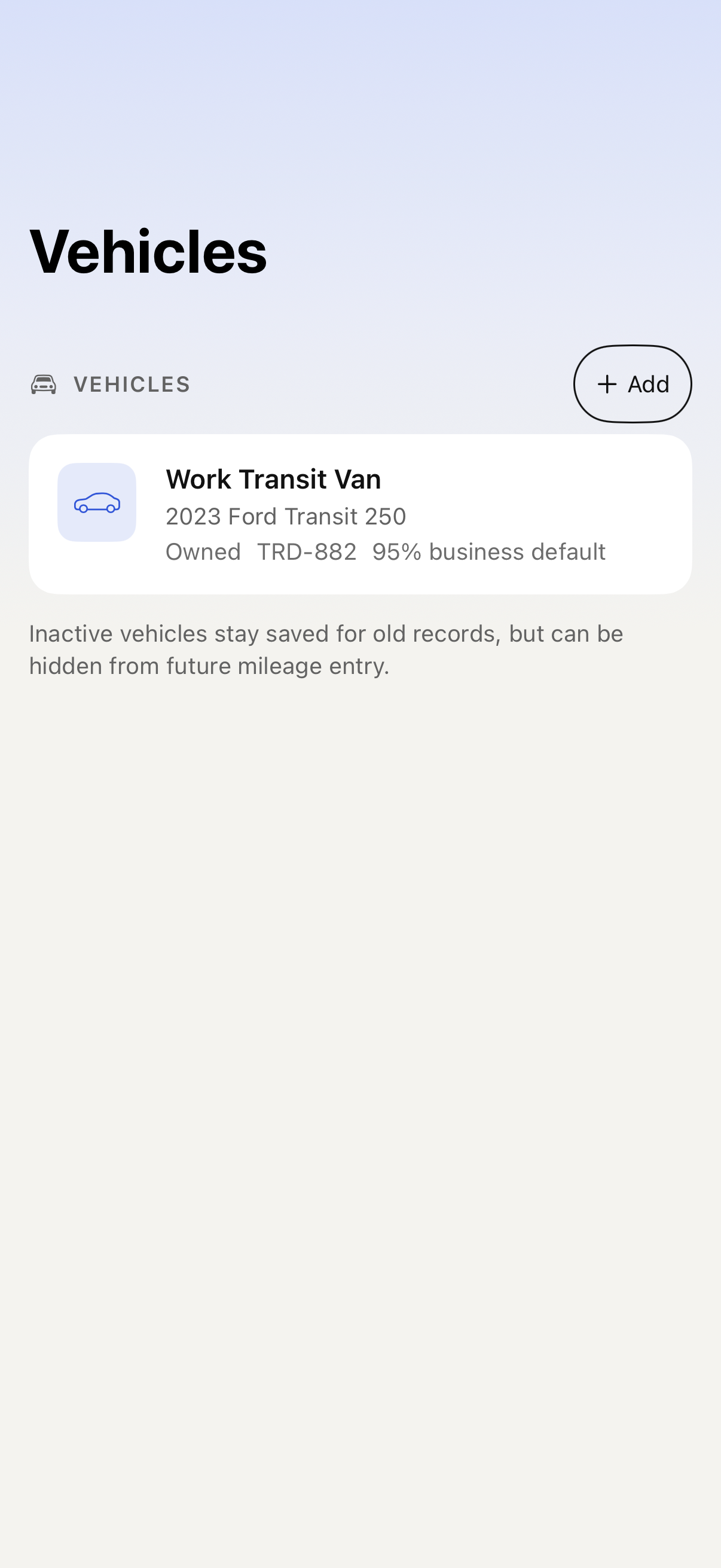 iPhone Vehicles list with sample data