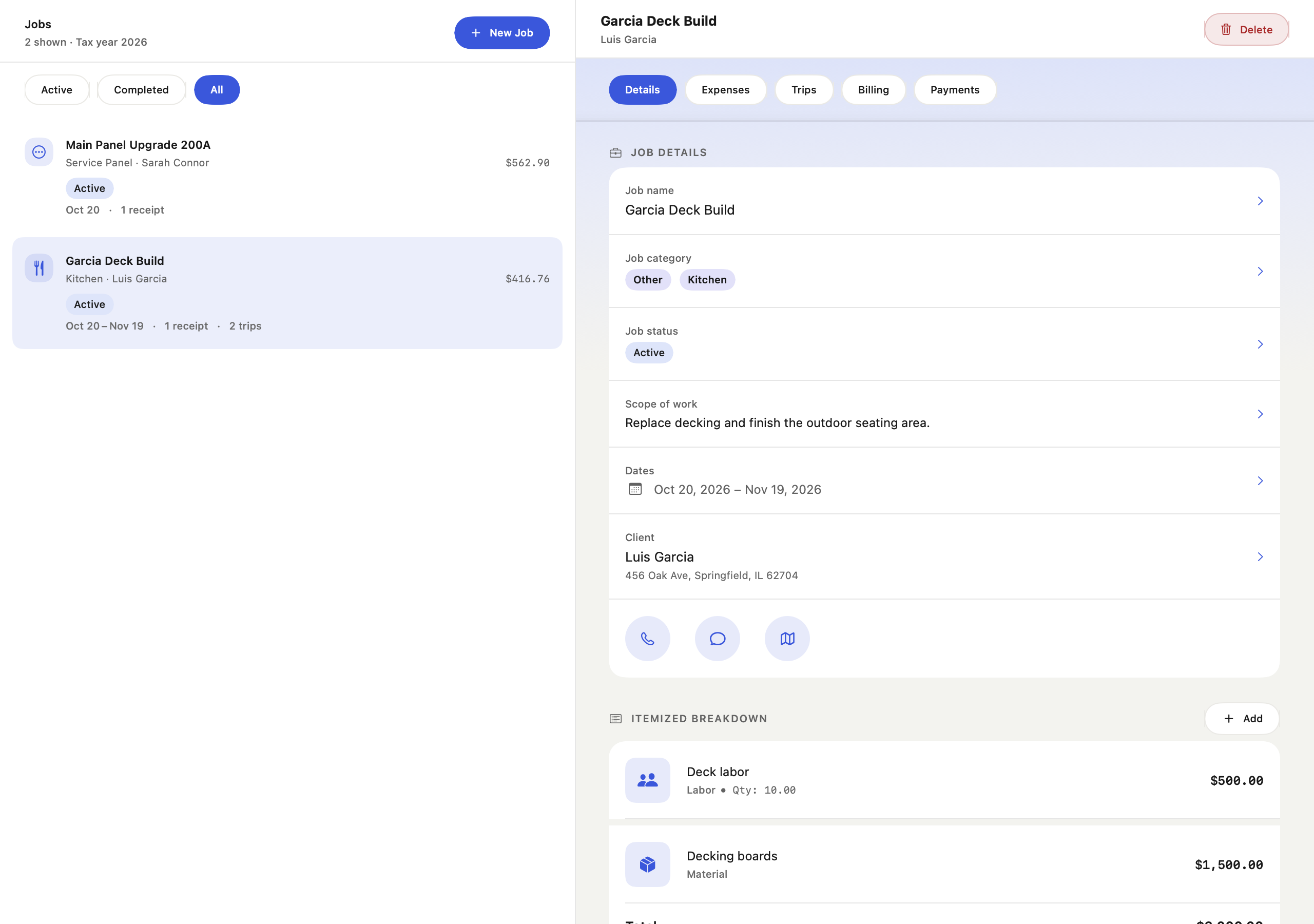 Mac Jobs list and status filters with sample data