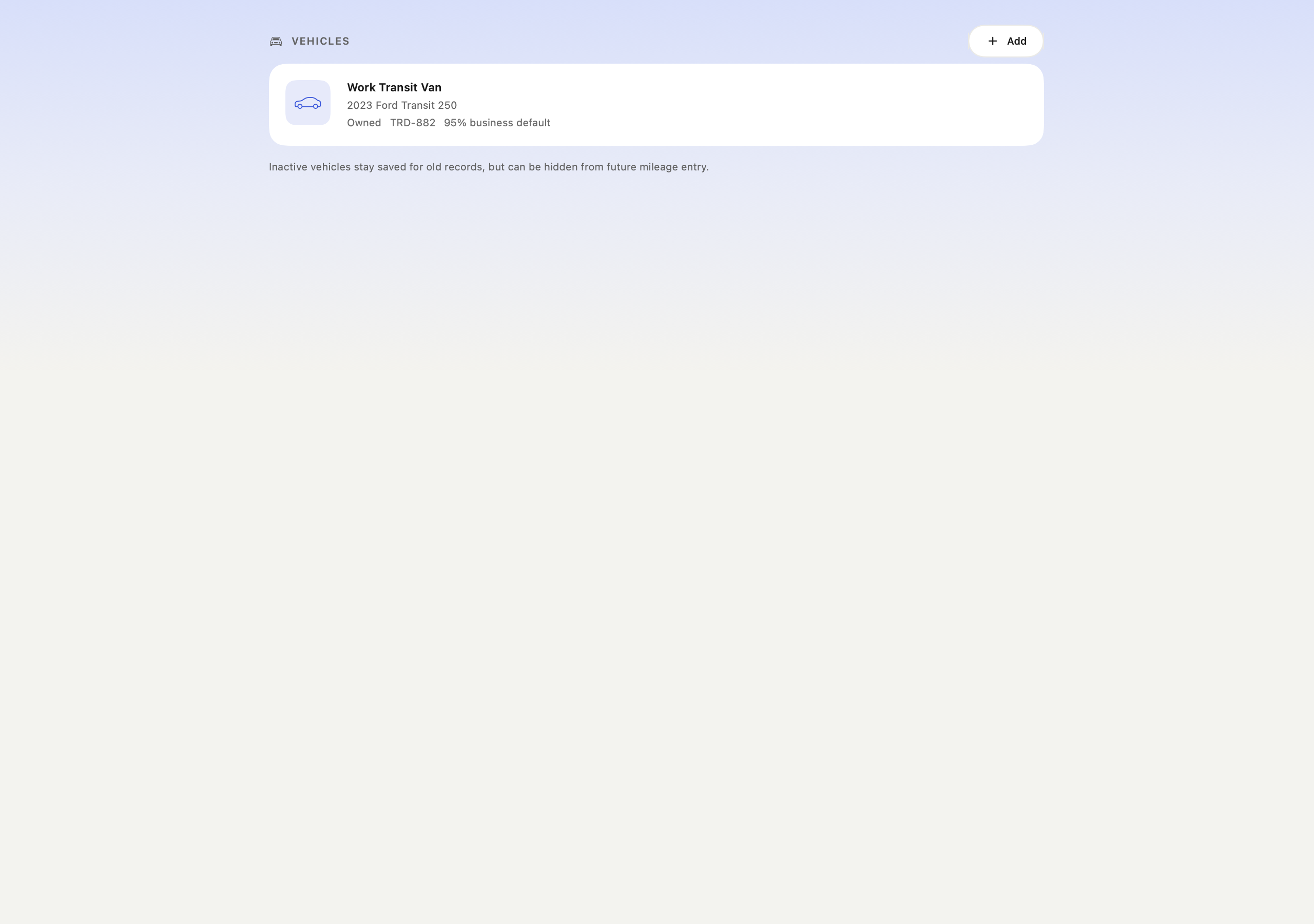 Mac Vehicles list with sample data
